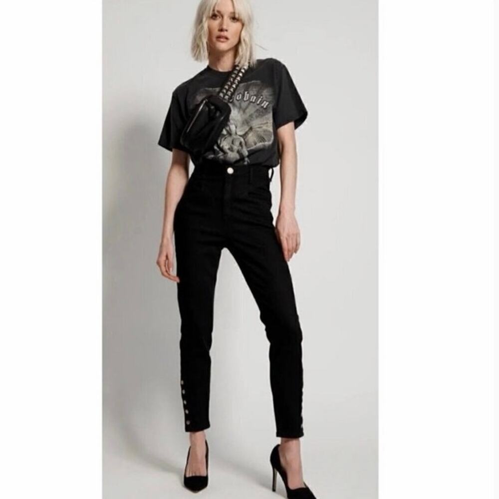 NWT One Teaspoon Sz 26 Preacher Black High Waisted Snap Button Hem Skinny Jeans